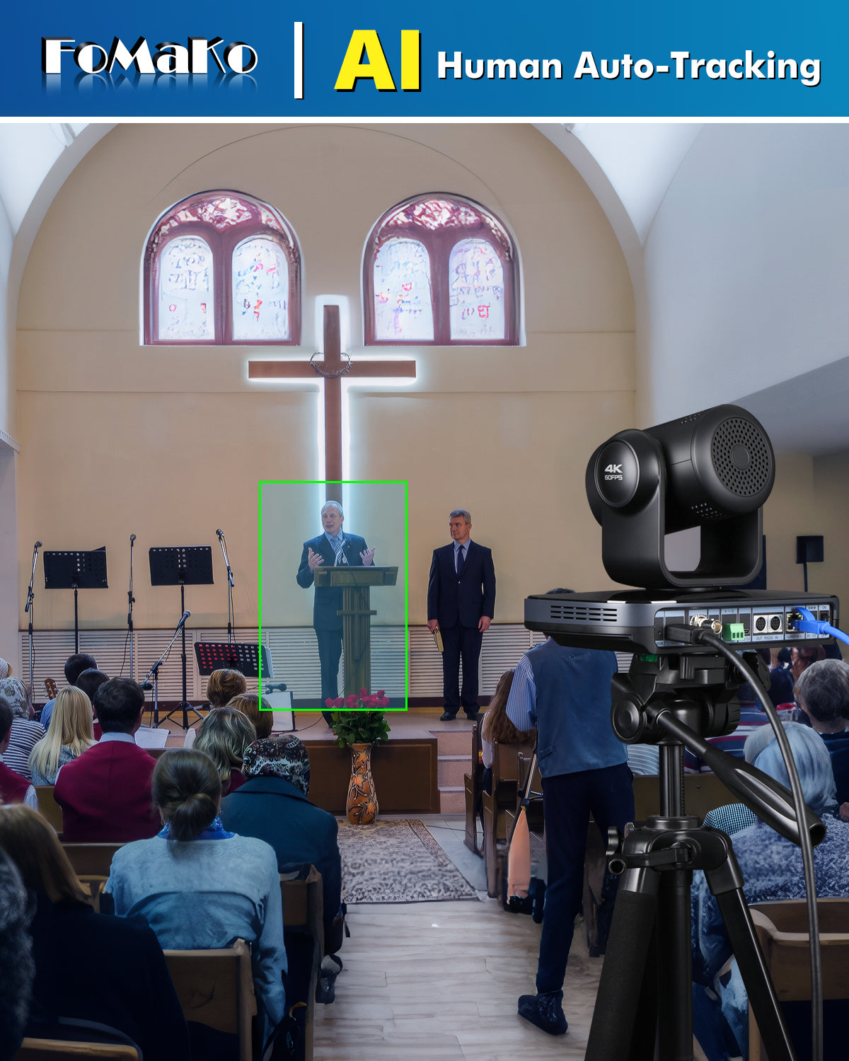 FoMaKo K820S 12G-SDI 4K 60FPS NDI PTZ Camera,Support Freed,20X Optical Zoom,4KP60 AI Tracking, 1/1.8 UHD CMOS 8.42MP HDMI USB3.0 3G-SDI, 12G SDI PTZ Camera for Church (NDI 6 & NDI HX3 Certified)