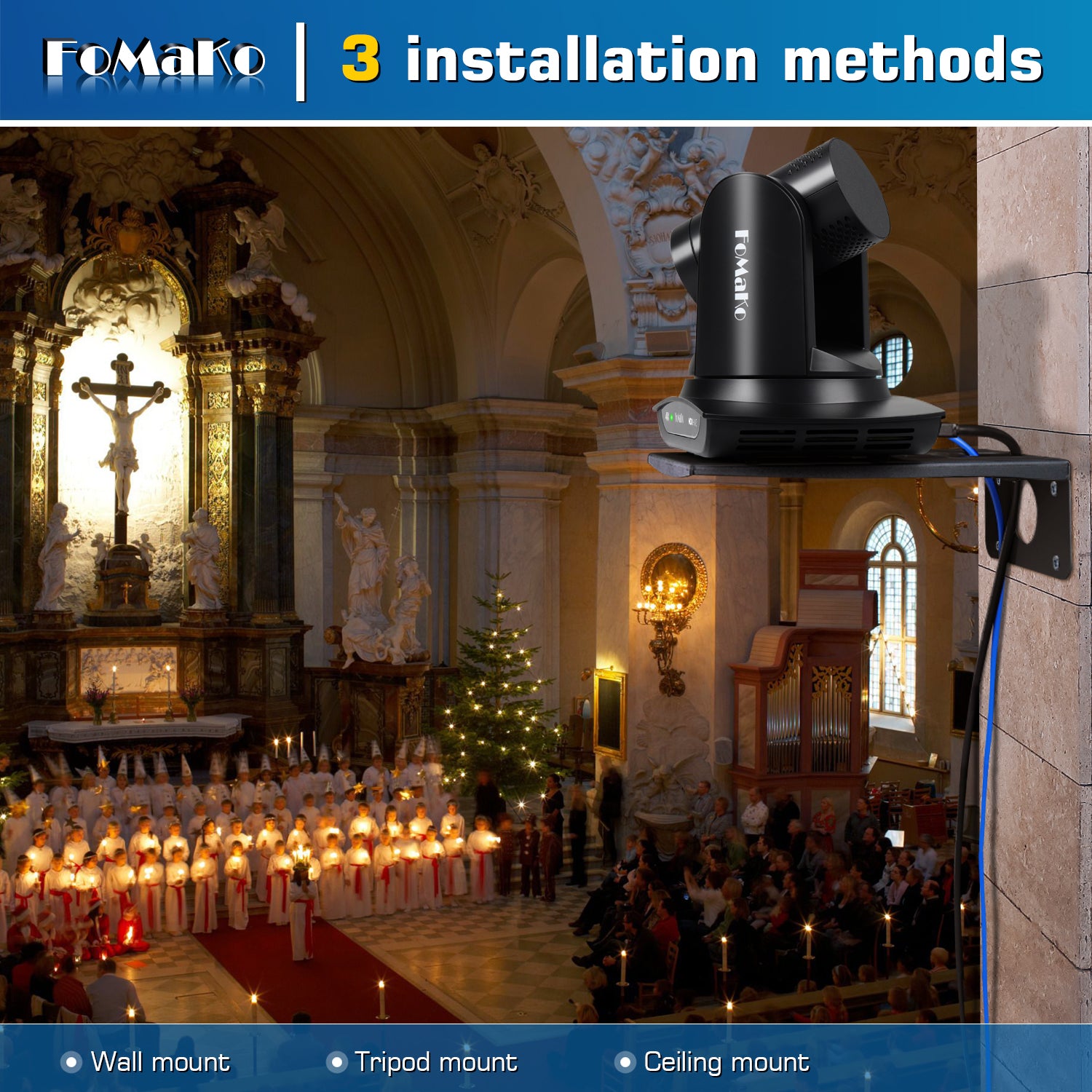 FoMaKo K20NS 4K HDMI PTZ Camera NDI HX3, AI Auto-Tracking Gen 3, 20X Optical Zoom, 3G-SDI IP USB3.0 LAN HDMI NDI PTZ Camera 4K for Church Worship Education Conferences