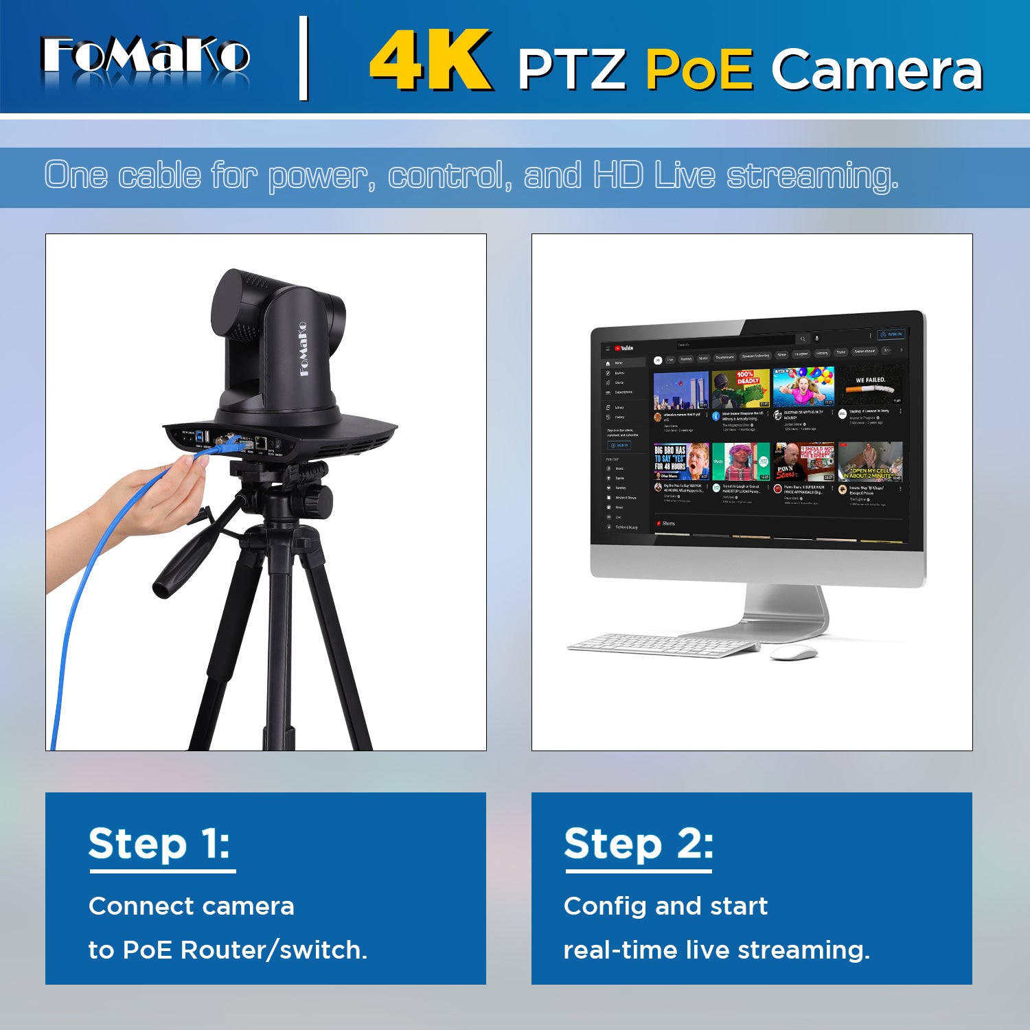 FoMaKo K20NS 4K HDMI PTZ Camera NDI HX3, AI Auto-Tracking Gen 3, 20X Optical Zoom, 3G-SDI IP USB3.0 LAN HDMI NDI PTZ Camera 4K for Church Worship Education Conferences