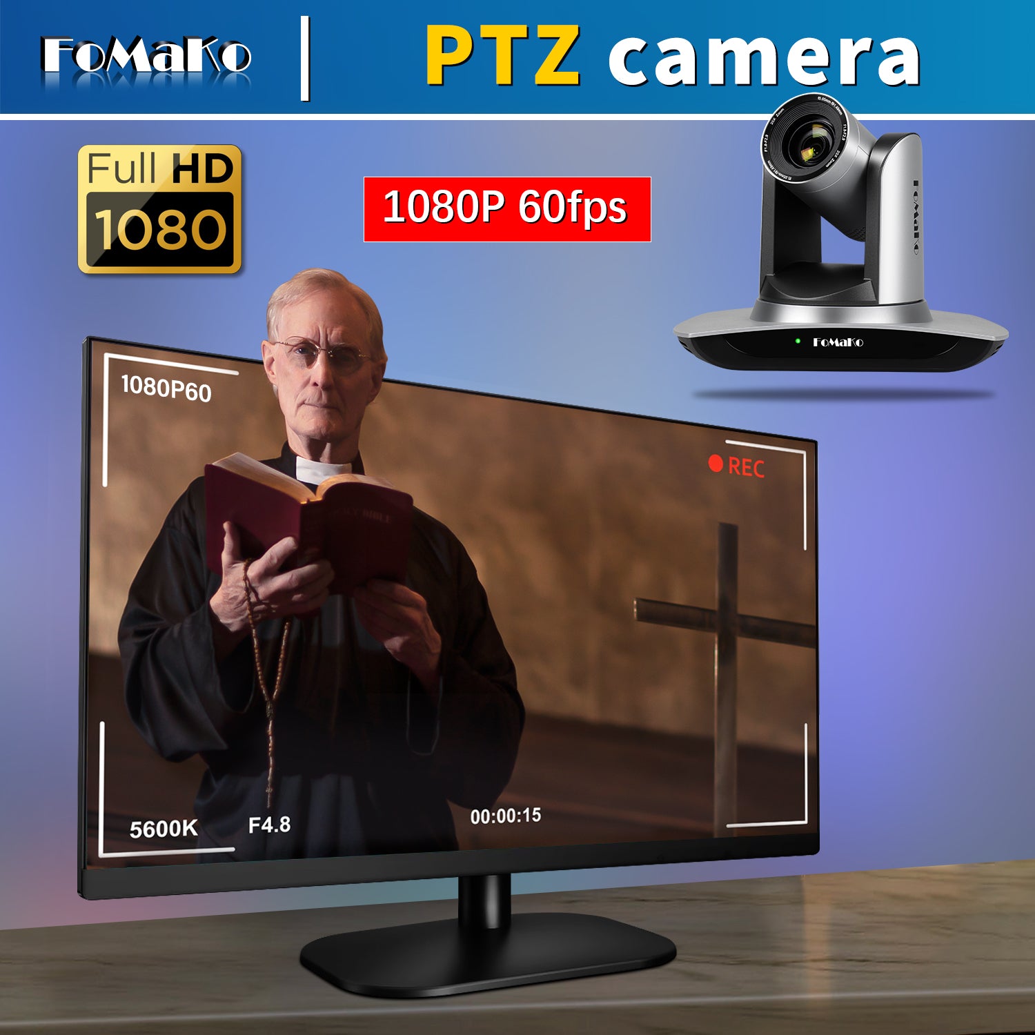 FoMaKo FMK12UH Pro(20x) HDMI PTZ Camera AI Auto-Tracking Gen 3, 20x Optical Zoom, IP USB3.0 HDMI Camera for Church Services Worship Education,NDI Upgradeable (Silvery)