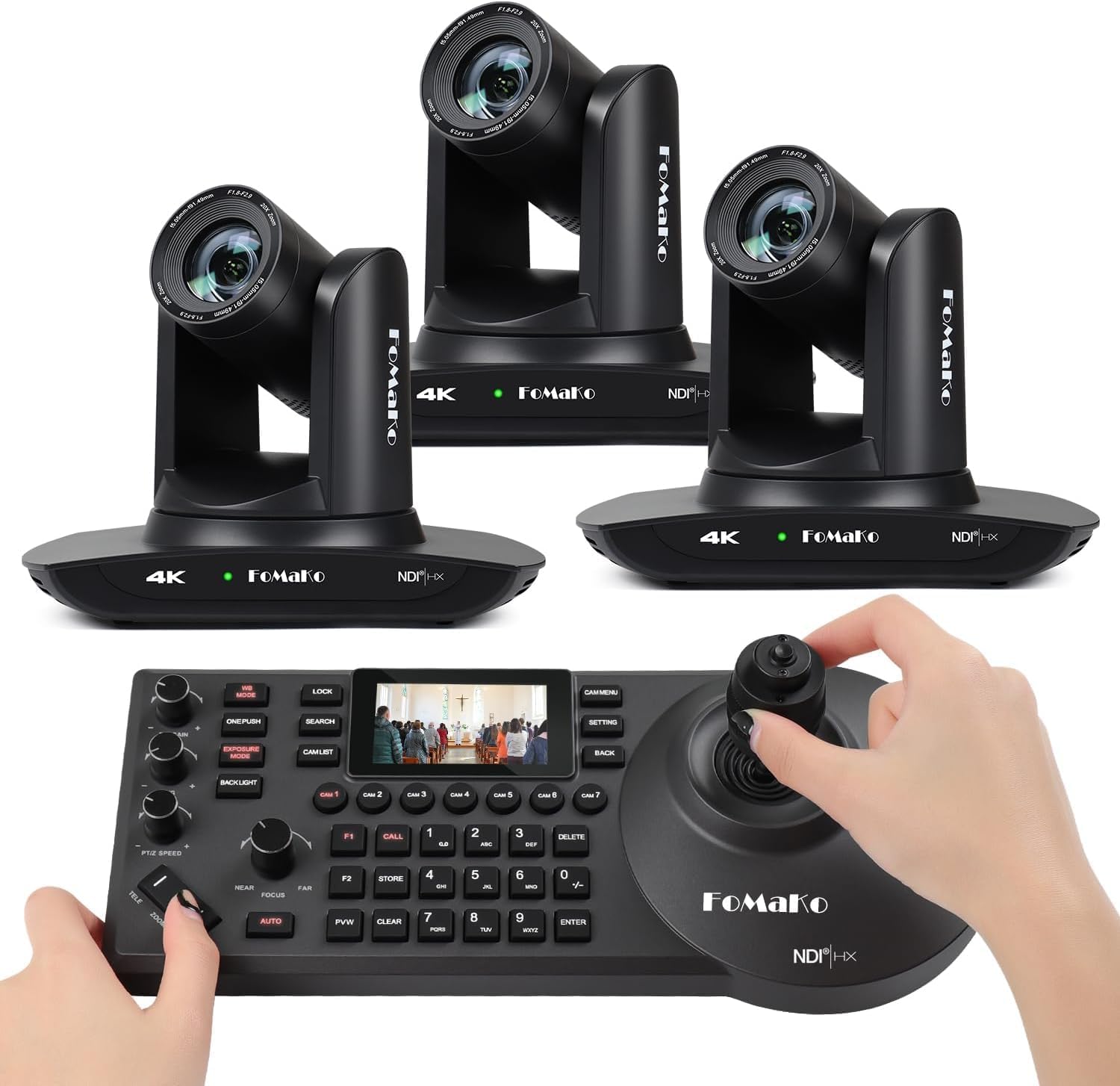 FoMaKo 4K 20X PTZ Camera HDMI with NDI and AI Auto-Tracking PTZ Camera,for Church Worship Education Conference Events,NDI 6 & NDI HX3 Certified(K20UHx3+KC608 Pro) BK20UH3