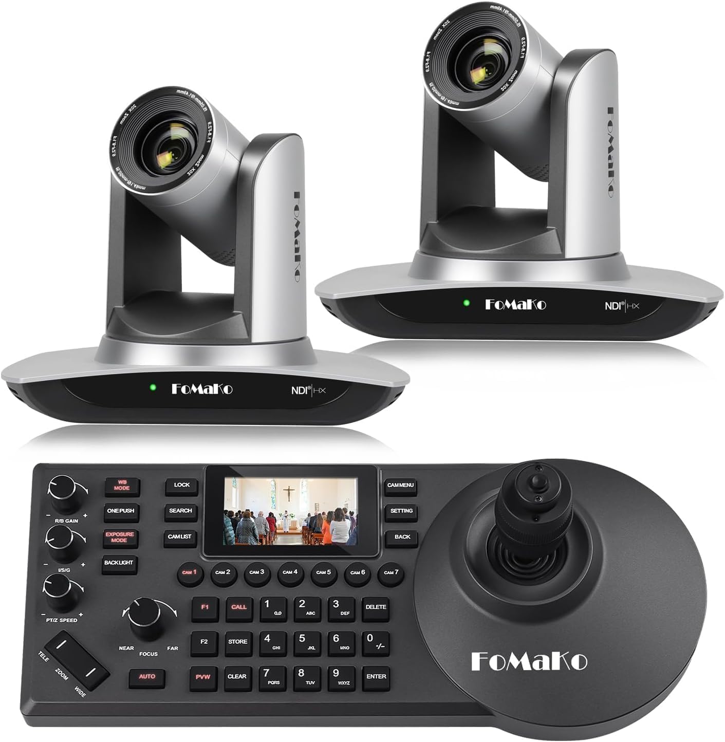 FoMaKo NDI Camera Support NDI 6 & NDI HX3, AI Auto-Tracking Gen 3 HDMI PTZ Camera, 20x Optical Zoom PoE PTZ Controller (NDI PTZ Bundle FMK20UH NDI x2 +KC608) BN402-New