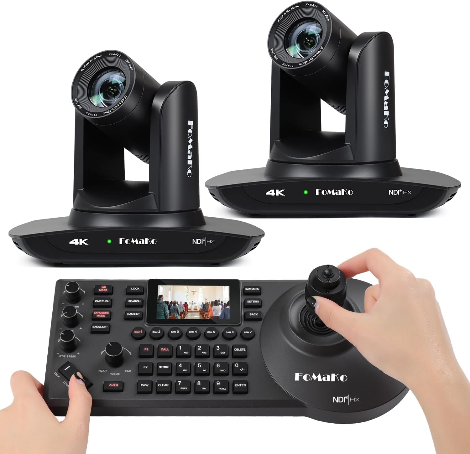 FoMaKo 4K 20X PTZ Camera HDMI with NDI and AI Auto-Tracking PTZ Camera,for Church Worship Education Conference Events,NDI 6 & NDI HX3 Certified(K20UHx2+KC608 Pro) BK20UH2