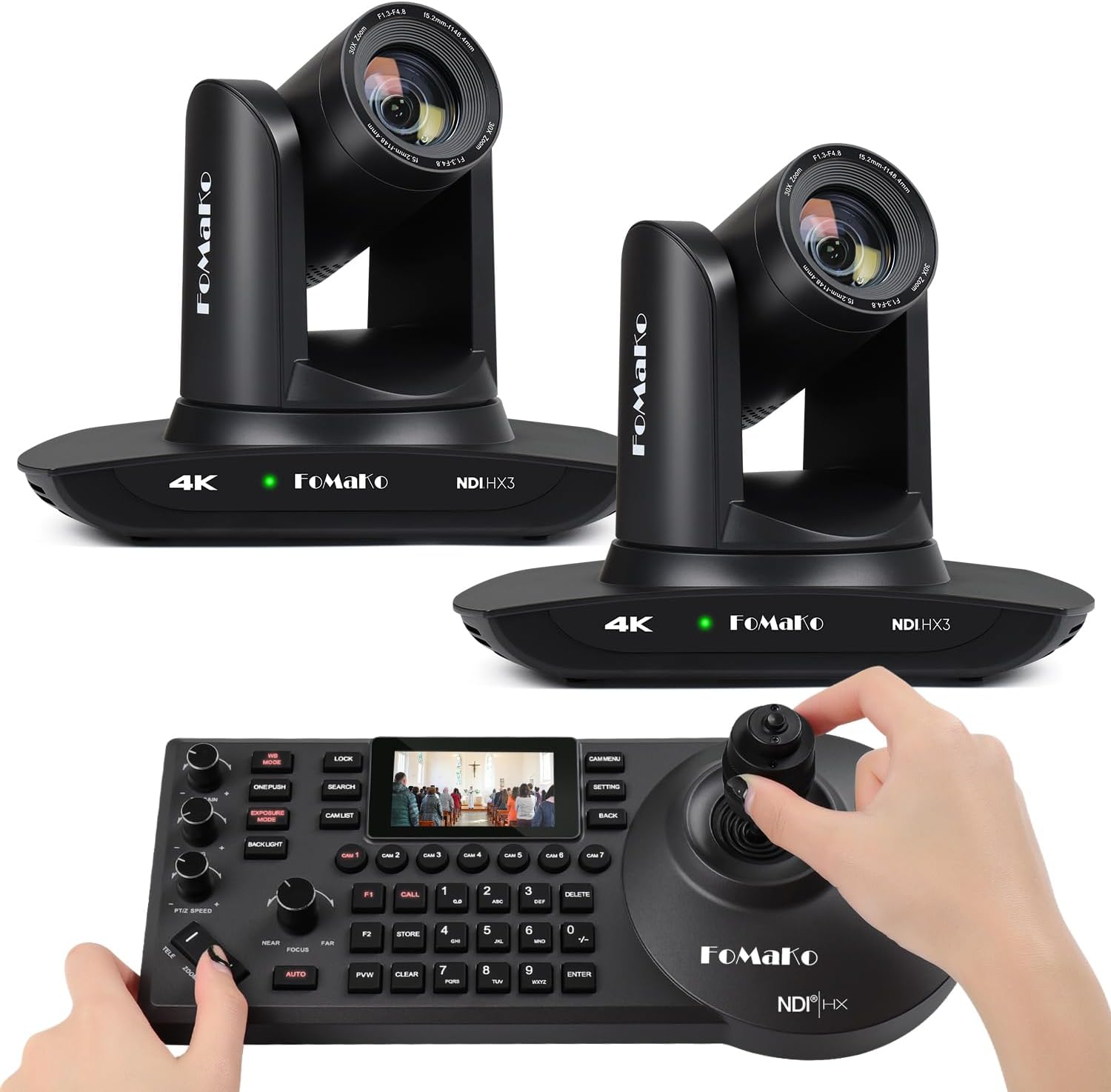 FoMaKo 4K 30X PTZ Camera HDMI with NDI and AI Auto-Tracking SDI PTZ Camera,for Church Worship Education Conference Events,NDI 6 & NDI HX3 Certified(K30NSx2+KC608 Pro) BK30NS2