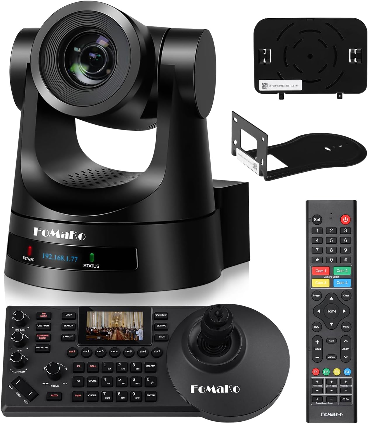 FoMaKo HDMI PTZ Camera Bundle, 20X Optical Zoom, AI Auto-Tracking Gen 3, 1080P HD PoE, NDI Upgradeable, PTZ Camera Controller for Church Worship, FMK20SDI+KC608 BH201