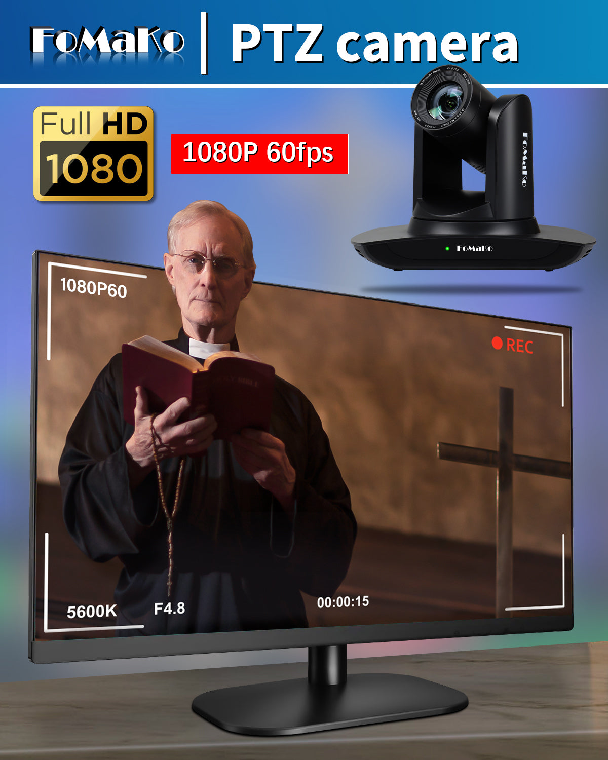 FoMaKo FMK12UH Pro(20x) HDMI PTZ Camera, AI Auto-Tracking Gen 3, 20x Optical Zoom, IP USB3.0 HDMI,for Church Services Worship Education,Upgradable to an NDI Camera