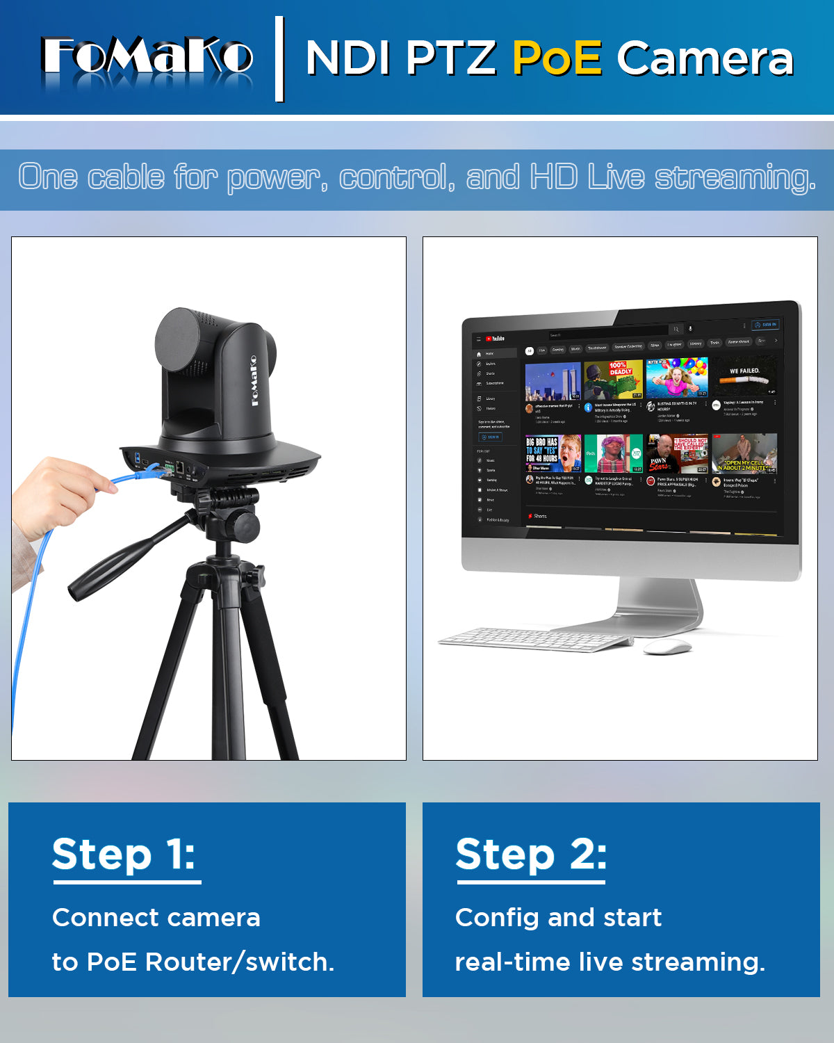 FoMaKo FMK20UH NDI-B NDI PTZ Camera, AI Auto-Tracking Gen 3, 20x Optical Zoom LAN USB3.0 HDMI PTZ Camera for Church Services Worship Education (NDI 6 & NDI HX3) (Black Color)