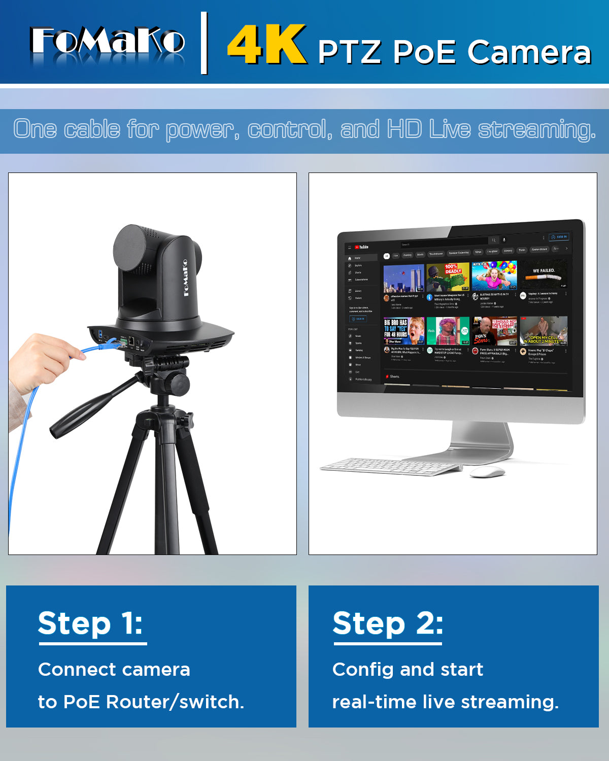 FoMaKo K20UH 4K HDMI PTZ Camera with AI Auto-Tracking(Gen 3), NDI HX3 Certified, 20X Optical Zoom, USB 3.0/LAN, PTZ Camera 4K for Church, Worship, Education, Conferences,(NDI License Included)