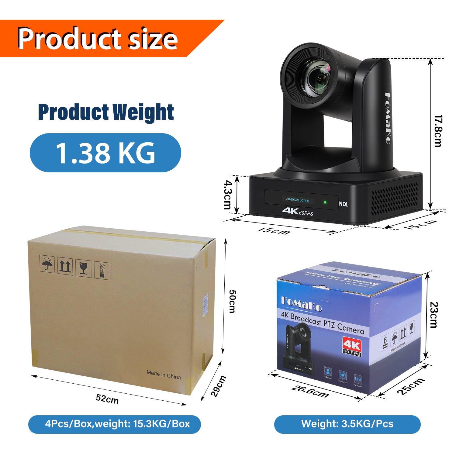FoMaKo 4K NDI PTZ Camera, Support NDI HX3 4K 60fps Video Output, 20x Optical Zoom, AI Auto-Tracking Gen 3, 3G-SDI LAN USB PoE, for Church Worship Live Services Live Studio(NDI 6 and NDI | HX3) K800N