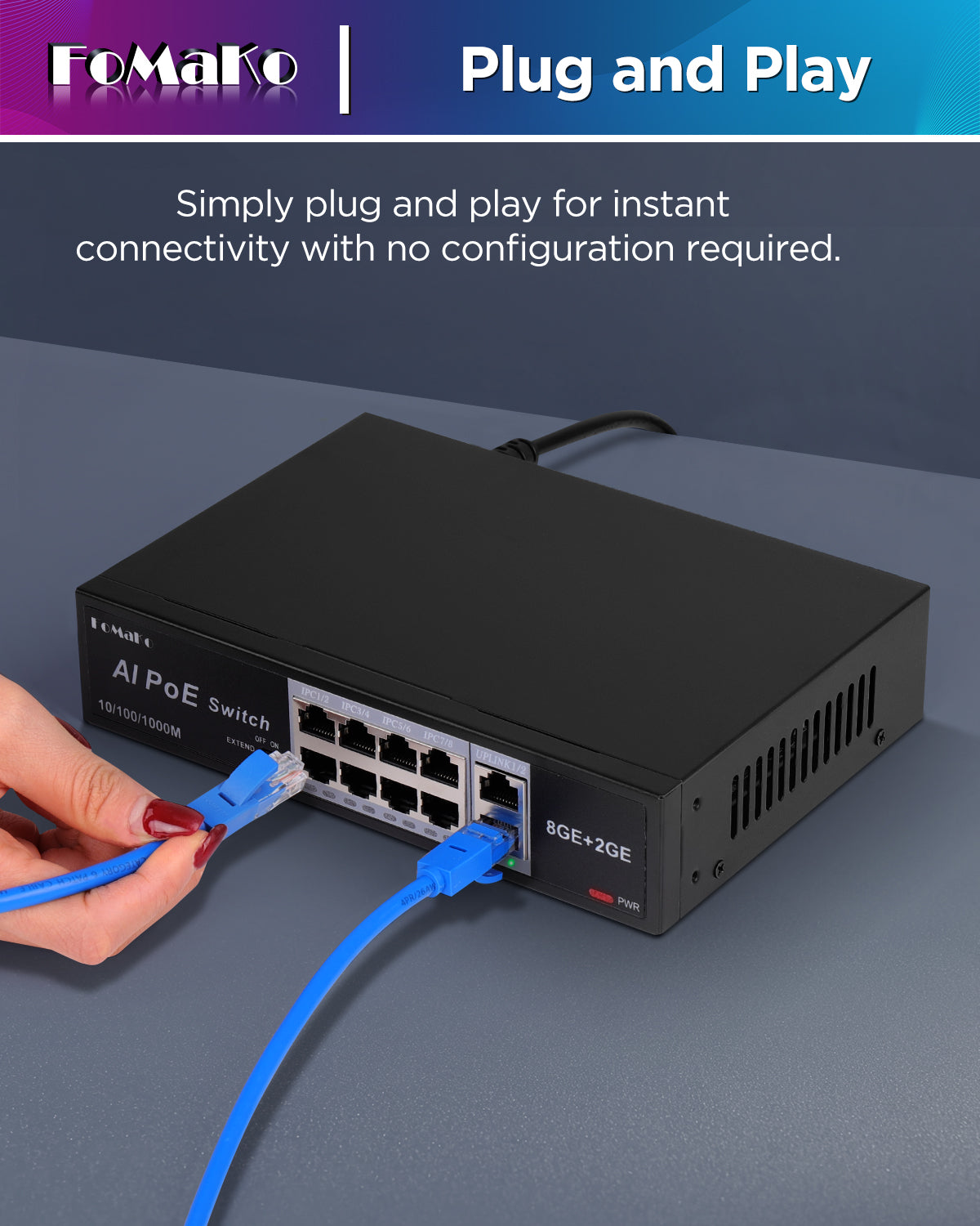 FoMaKo P1000 Computer Networking Switches| 8 PoE+ Port @ 120W | 8 Port PoE Gigabit Ethernet Switch | Plug & Play | Extend Mode | PoE Auto Recovery | Silent Operation