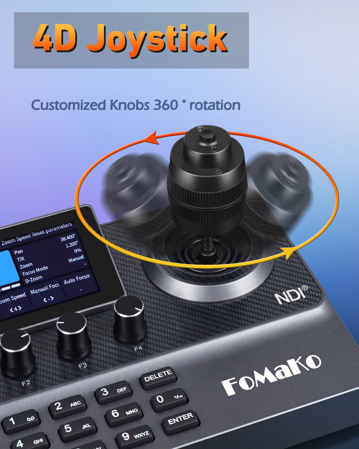 FoMaKo NDI PTZ Camera Controller, LCD Preview, NDI PTZ Controller Keyboard with 4D Joystick, for Church Worship Education Conference Events (NDI License Included) KC606N NDI Controller