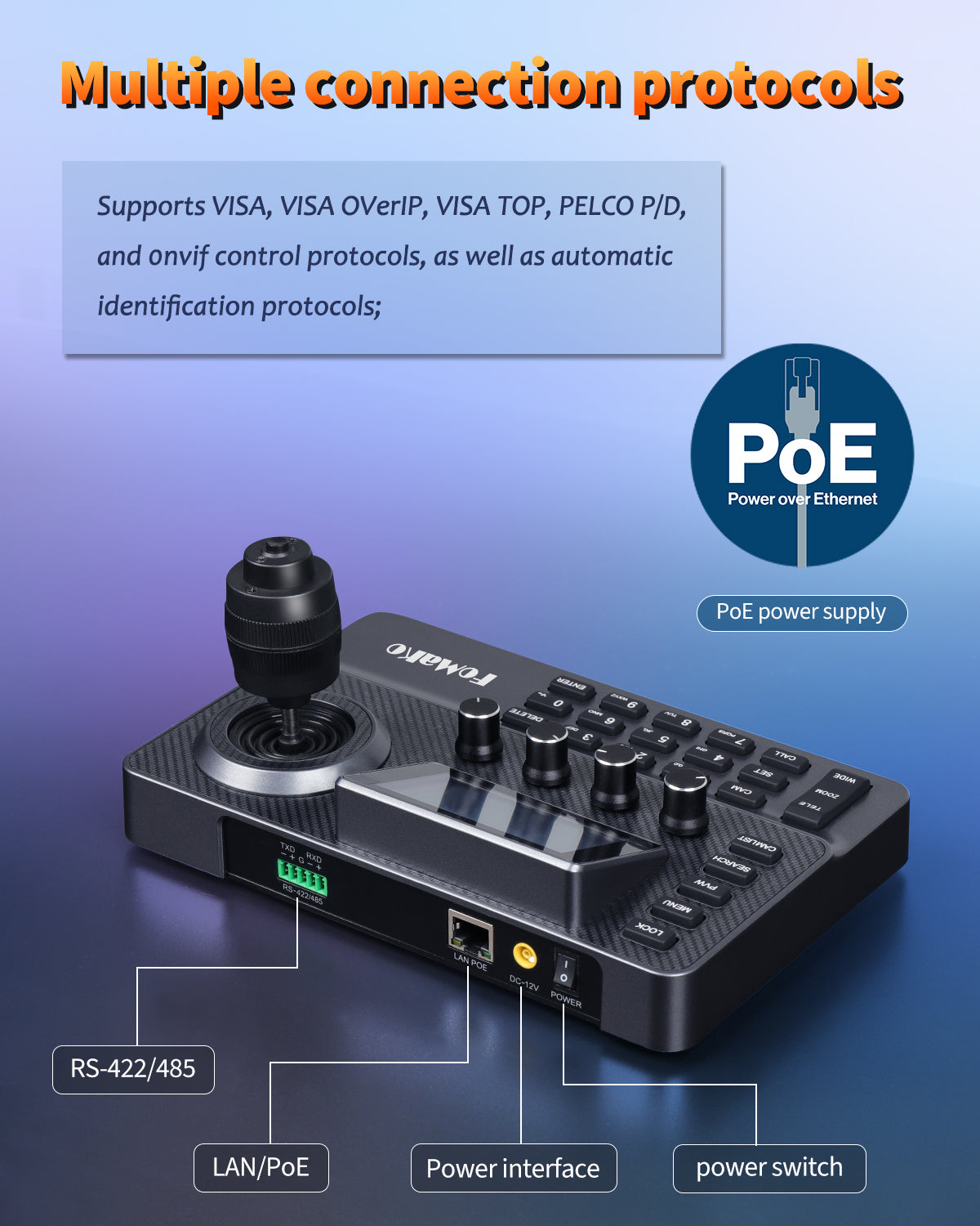 FoMaKo NDI PTZ Camera Controller, LCD Preview, NDI PTZ Controller Keyboard with 4D Joystick, for Church Worship Education Conference Events (NDI License Included) KC606N NDI Controller
