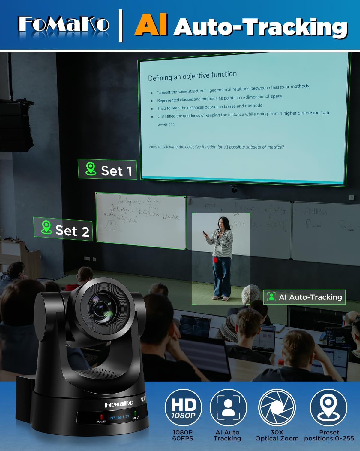 FoMaKo KN30A Pro NDI PTZ Camera,30X Optical Zoom, AI Auto-Tracking Gen 3, HDMI PTZ Camera for Church Worship Live Services Education Events PoE(Official NDI 6 & NDI HX3 Certified)