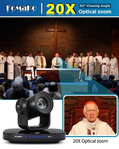 FoMaKo K820S 12G-SDI 4K 60FPS NDI PTZ Camera,Support Freed,20X Optical Zoom,4KP60 AI Tracking, 1/1.8 UHD CMOS 8.42MP HDMI USB3.0 3G-SDI, 12G SDI PTZ Camera for Church (NDI 6 & NDI HX3 Certified)