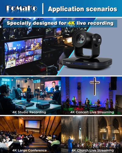 FoMaKo K820S 12G-SDI 4K 60FPS NDI PTZ Camera,Support Freed,20X Optical Zoom,4KP60 AI Tracking, 1/1.8 UHD CMOS 8.42MP HDMI USB3.0 3G-SDI, 12G SDI PTZ Camera for Church (NDI 6 & NDI HX3 Certified)