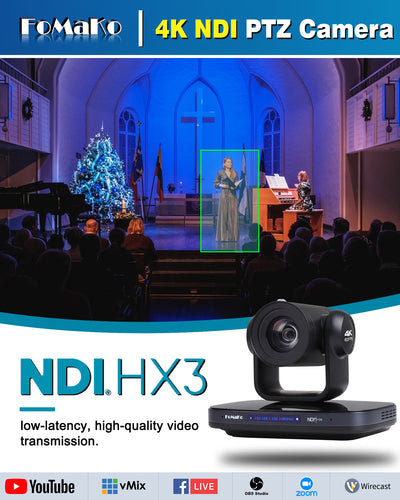 FoMaKo K820S 12G-SDI 4K 60FPS NDI PTZ Camera,Support Freed,20X Optical Zoom,4KP60 AI Tracking, 1/1.8 UHD CMOS 8.42MP HDMI USB3.0 3G-SDI, 12G SDI PTZ Camera for Church (NDI 6 & NDI HX3 Certified)