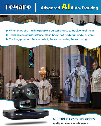 FoMaKo K820S 12G-SDI 4K 60FPS NDI PTZ Camera,Support Freed,20X Optical Zoom,4KP60 AI Tracking, 1/1.8 UHD CMOS 8.42MP HDMI USB3.0 3G-SDI, 12G SDI PTZ Camera for Church (NDI 6 & NDI HX3 Certified)