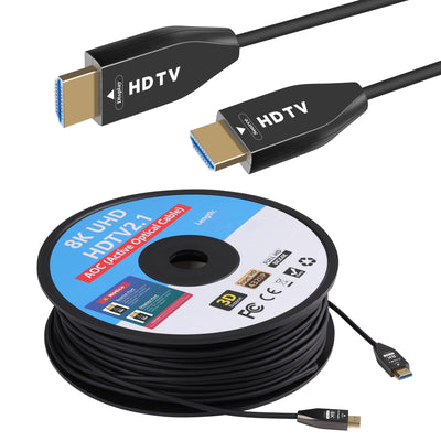 FoMaKo 8K 4K Full Fiber Optic HD Cable 164 FT 50 Meter, Ultra High Speed 48Gbps,UHD HDTV 2.1, Support 8K@60Hz 4K@120Hz, Dynamic HDR, eARC, Active Optical Cable (AOC)