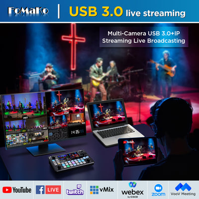 FoMaKo 4K HDMI Video Mixer Switcher, 5.5 Inch FHD LCD Screen, 4-Channel HDMI Live Streaming Switcher, 4K 60FPS Input, 1080p 60FPS Output, Support PTZ Controller,KC602