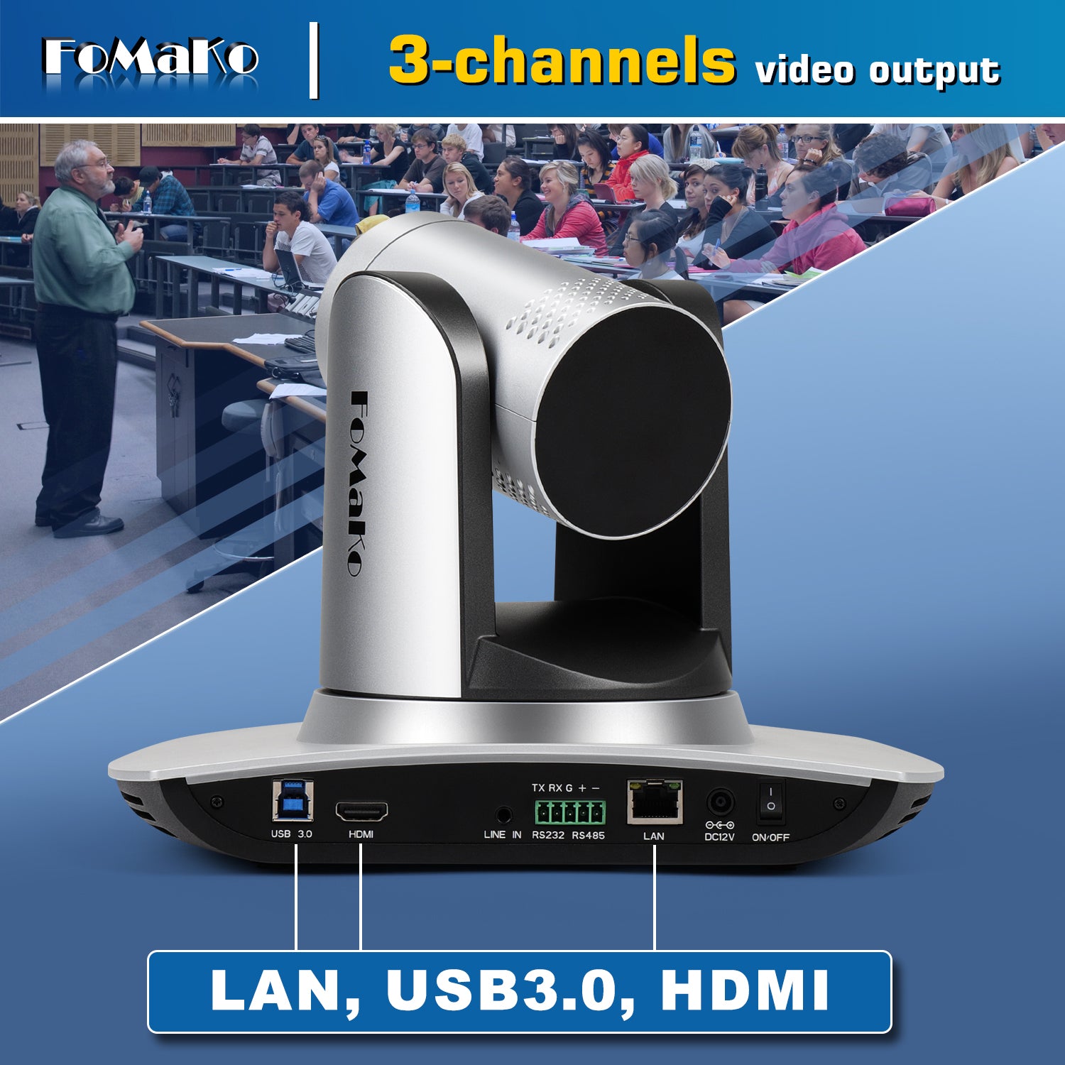 FoMaKo FMK12UH Pro(20x) HDMI PTZ Camera AI Auto-Tracking Gen 3, 20x Optical Zoom, IP USB3.0 HDMI Camera for Church Services Worship Education,NDI Upgradeable (Silvery)