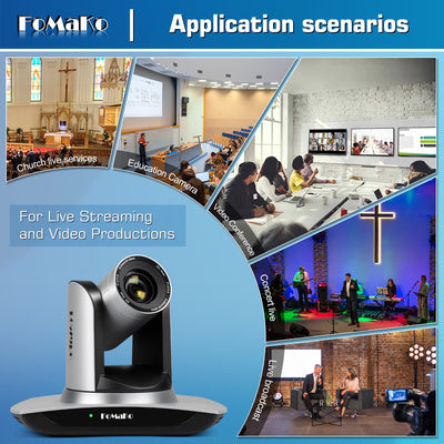 FoMaKo FMK12UH Pro(20x) HDMI PTZ Camera AI Auto-Tracking Gen 3, 20x Optical Zoom, IP USB3.0 HDMI Camera for Church Services Worship Education,NDI Upgradeable (Silvery)