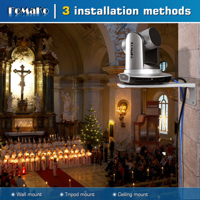 FoMaKo FMK12UH Pro(20x) HDMI PTZ Camera AI Auto-Tracking Gen 3, 20x Optical Zoom, IP USB3.0 HDMI Camera for Church Services Worship Education,NDI Upgradeable (Silvery)