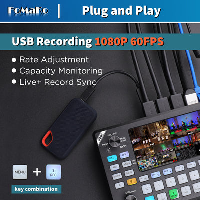 FoMaKo 4K HDMI Video Mixer Switcher, 5.5 Inch FHD LCD Screen, 4-Channel HDMI Live Streaming Switcher, 4K 60FPS Input, 1080p 60FPS Output, Support PTZ Controller,KC602