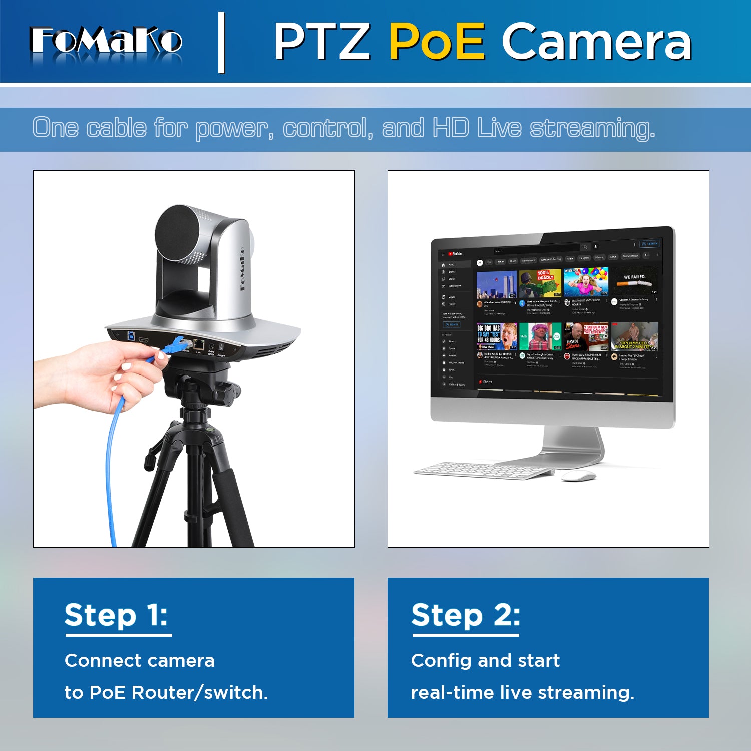 FoMaKo FMK12UH Pro(20x) HDMI PTZ Camera AI Auto-Tracking Gen 3, 20x Optical Zoom, IP USB3.0 HDMI Camera for Church Services Worship Education,NDI Upgradeable (Silvery)