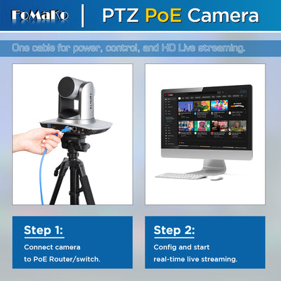 FoMaKo FMK12UH Pro(20x) HDMI PTZ Camera AI Auto-Tracking Gen 3, 20x Optical Zoom, IP USB3.0 HDMI Camera for Church Services Worship Education,NDI Upgradeable (Silvery)