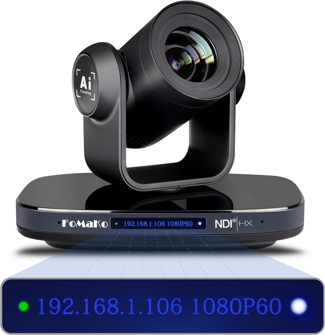 FoMaKo NDI PTZ Camera 30X Optical 16X Digital Zoom, NDI 6 & HX3, 1080P 60fps AI Auto-Tracking/Auto Frame, HDMI 3G-SDI USB3.0 PoE+, LCD IP Display for Live Streaming Church Worship Conference Room-KN30