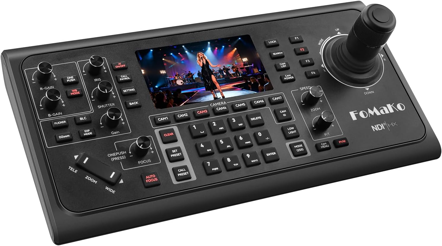 FoMaKo KC600 NDI PTZ Controller PoE, 5.5" LCD Screen Preview, 4D Joystick PTZ Camera Controller, for Church Live Service, Visca PELCO D/P RS232 RS485,Black