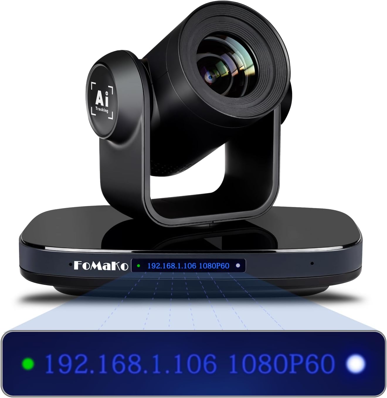 FoMaKo PTZ Camera 20X Optical Zoom, 1080P 60fps AI Auto-Tracking & Framing, USB3.0 3G-SDI HDMI PoE+, LCD IP Display for Live Streaming Church Worship, Conference Room & Education, NDI Upgradeable K20