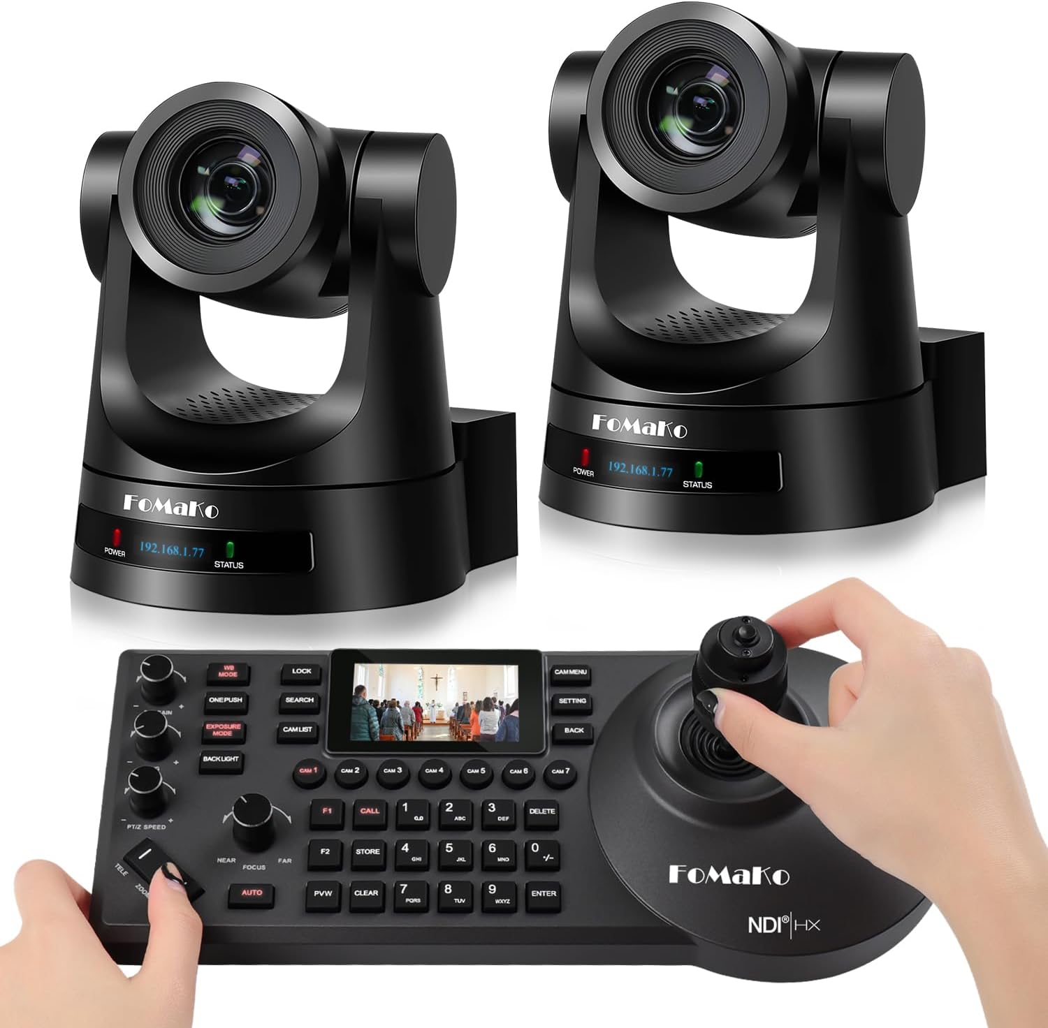 FoMaKo PTZ Camera Bundle, 30x Optical Zoom, AI Auto-Tracking Gen 3, PoE HDMI Bundle PTZ NDI PTZ Controller for Church Worship,NDI Upgradeable (FMK30SDIx2+KC608) BH302