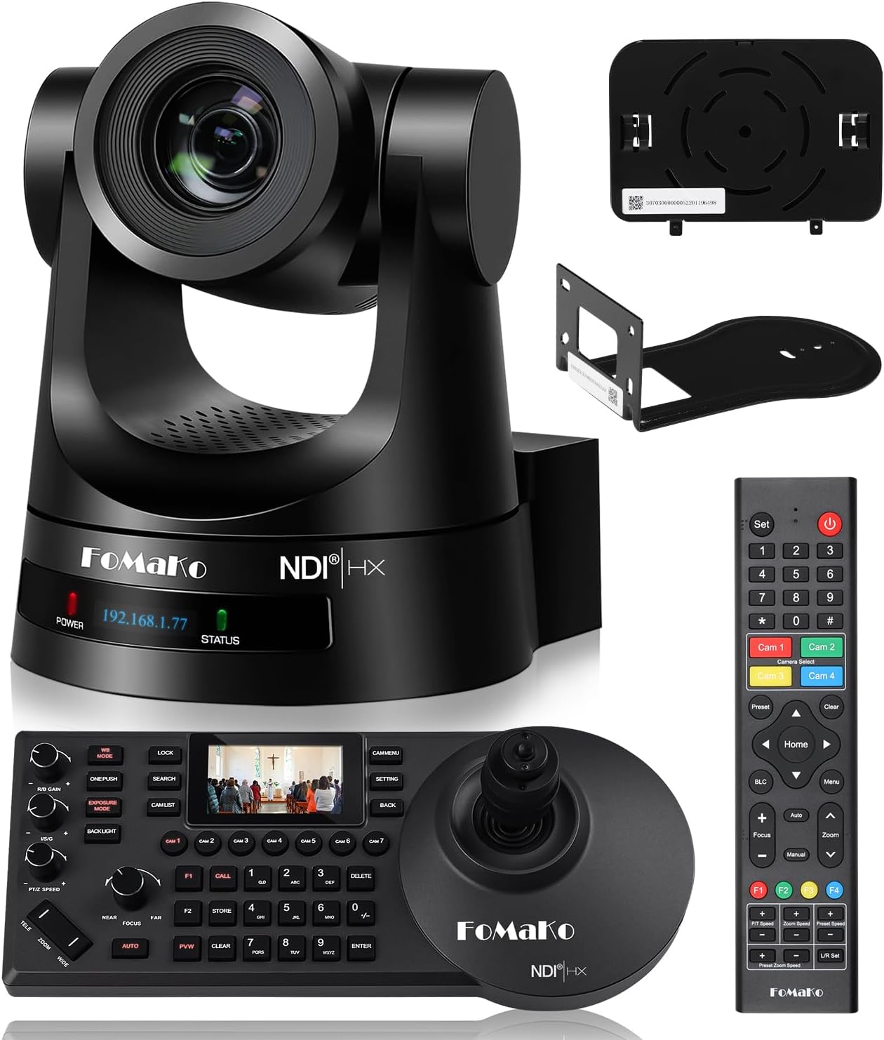 FoMaKo NDI PTZ Camera Bundle,NDI 6 & NDI HX3 Certified, AI Auto-Tracking Gen 3, 30X Optical Zoom, NDI PTZ Controller,for Church Worship,KN30A+KC608,BN301