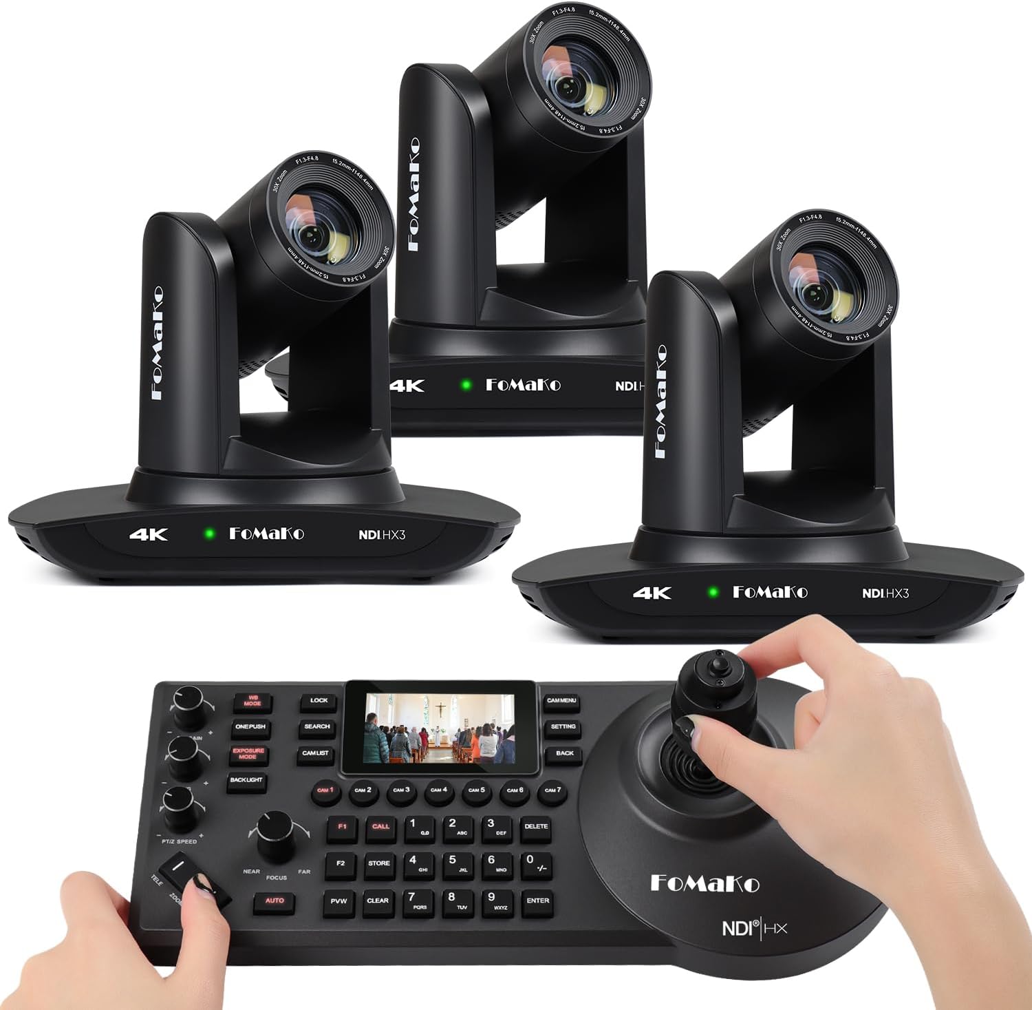 FoMaKo 4K 30X PTZ Camera HDMI with NDI and AI Auto-Tracking SDI PTZ Camera,for Church Worship Education Conference Events,NDI 6 & NDI HX3 Certified(K30NSx3+KC608 Pro) BK30NS3