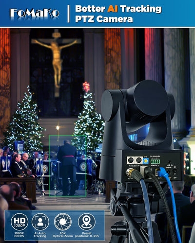 FoMaKo FMK20SDI Pro PTZ Camera HDMI, AI Auto-Tracking Gen 3, 20x Optical Zoom, True to Life Colors, PoE, HDMI PTZ Camera for Church Services Worship Education vMix OBS