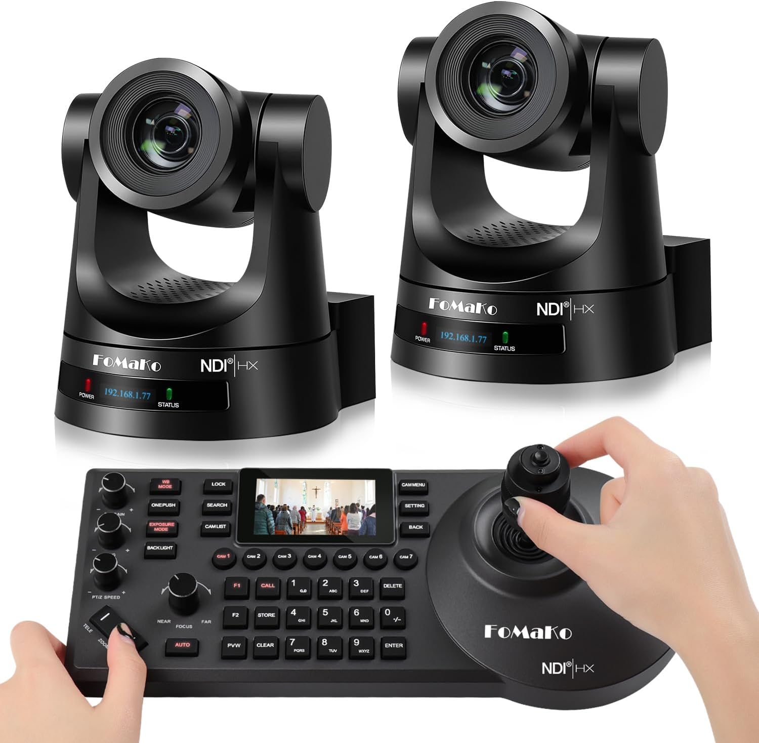 FoMaKo 20X Optical Zoom AI Auto Tracking NDI PTZ Camera Bundle for Church Worship, Video Conferencing & Live Streaming (BN202)