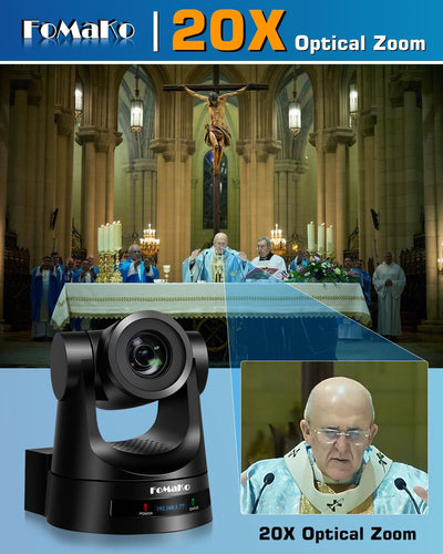 FoMaKo FMK20SDI Pro PTZ Camera HDMI, AI Auto-Tracking Gen 3, 20x Optical Zoom, True to Life Colors, PoE, HDMI PTZ Camera for Church Services Worship Education vMix OBS