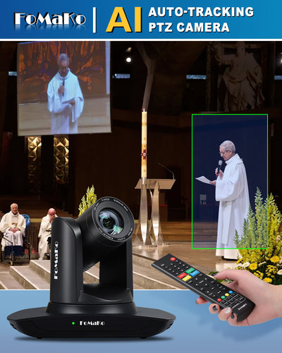 FoMaKo FMK12UH Pro(20x) HDMI PTZ Camera, AI Auto-Tracking Gen 3, 20x Optical Zoom, IP USB3.0 HDMI,for Church Services Worship Education,Upgradable to an NDI Camera