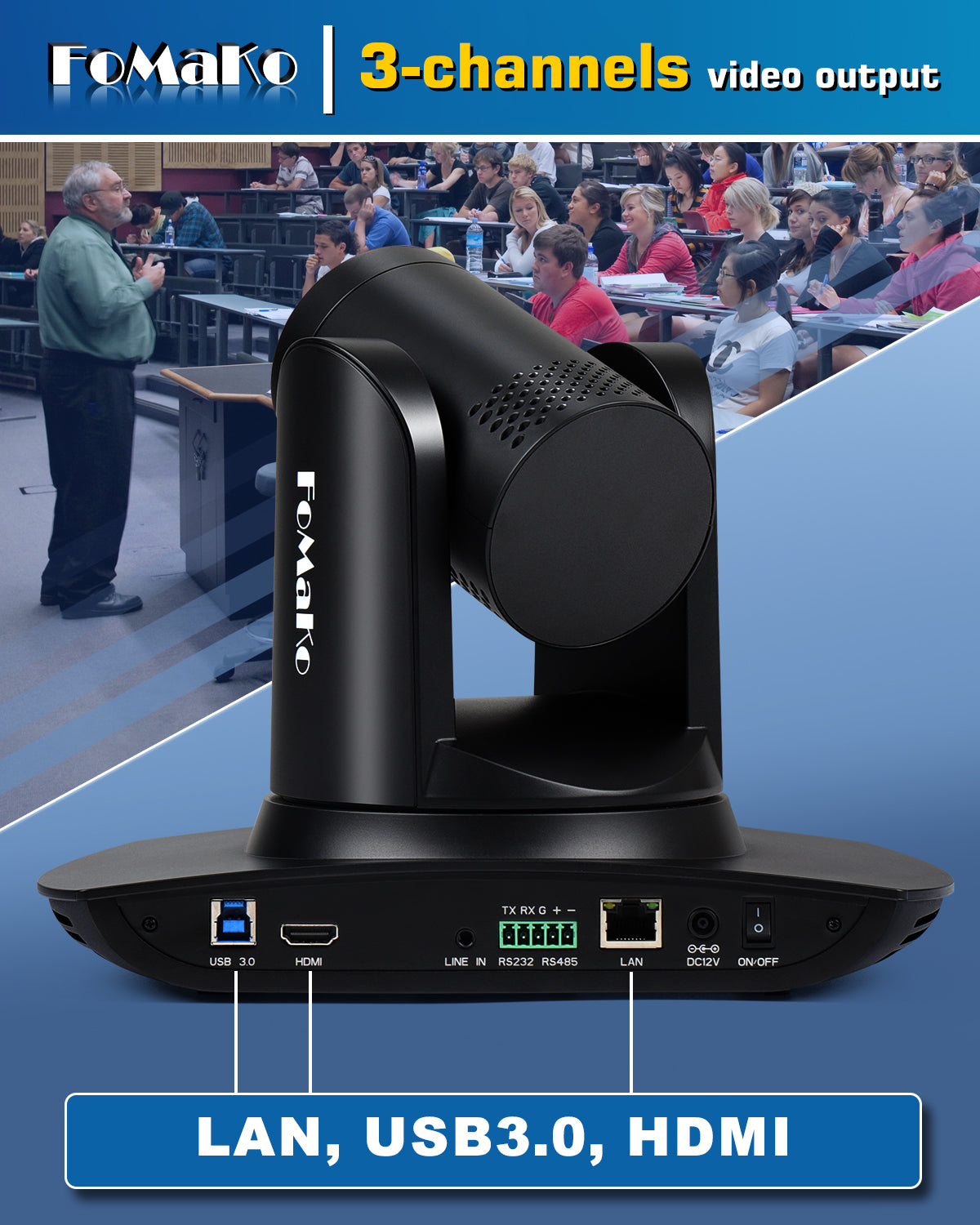 FoMaKo FMK12UH Pro(20x) HDMI PTZ Camera, AI Auto-Tracking Gen 3, 20x Optical Zoom, IP USB3.0 HDMI,for Church Services Worship Education,Upgradable to an NDI Camera