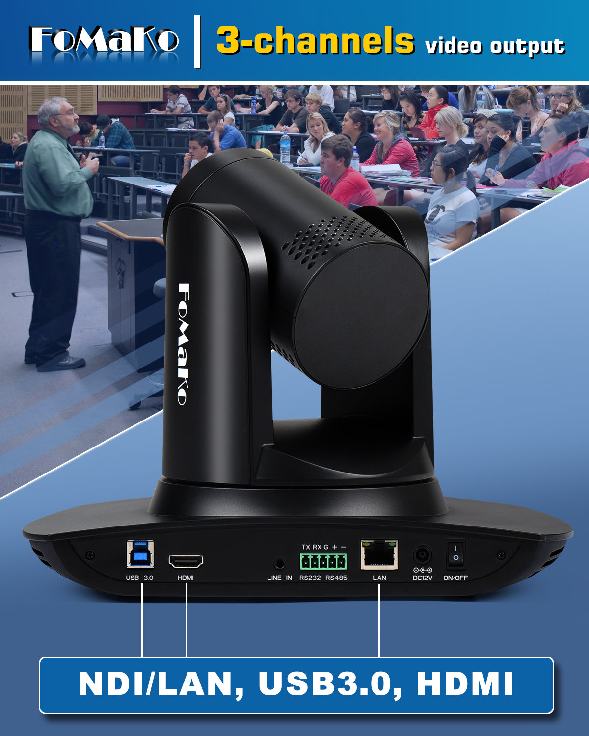 FoMaKo FMK20UH NDI-B NDI PTZ Camera, AI Auto-Tracking Gen 3, 20x Optic