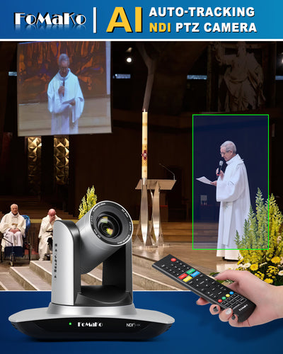 FoMaKo FMK20UH NDI PTZ Camera, AI Auto-Tracking Gen 3, 20x Optical Zoom LAN USB3.0 HDMI PTZ Camera for Church Services Worship Education (NDI 6 & NDI HX3 Certified)