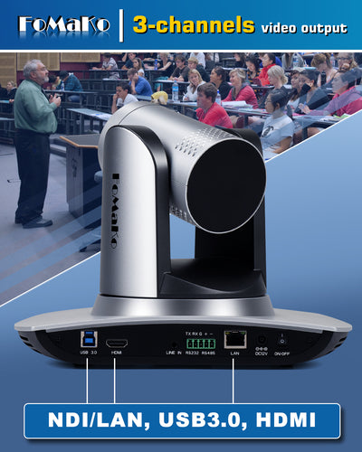 FoMaKo FMK20UH NDI PTZ Camera, AI Auto-Tracking Gen 3, 20x Optical Zoom LAN USB3.0 HDMI PTZ Camera for Church Services Worship Education (NDI 6 & NDI HX3 Certified)