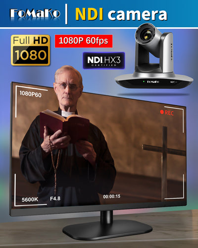 FoMaKo FMK20UH NDI PTZ Camera, AI Auto-Tracking Gen 3, 20x Optical Zoom LAN USB3.0 HDMI PTZ Camera for Church Services Worship Education (NDI 6 & NDI HX3 Certified)