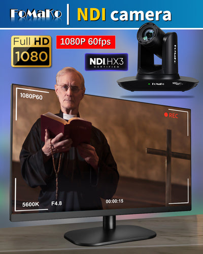 FoMaKo FMK30UH NDI-B NDI PTZ Camera,AI Auto-Tracking Gen 3, 30x Optical Zoom IP USB3.0 HDMI PTZ Camera for Church Services Worship Education (NDI 6 & NDI HX3 Certified)