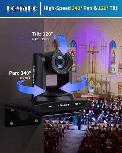 FoMaKo K20UH 4K HDMI PTZ Camera with AI Auto-Tracking(Gen 3), NDI HX3 Certified, 20X Optical Zoom, USB 3.0/LAN, PTZ Camera 4K for Church, Worship, Education, Conferences,(NDI License Included)
