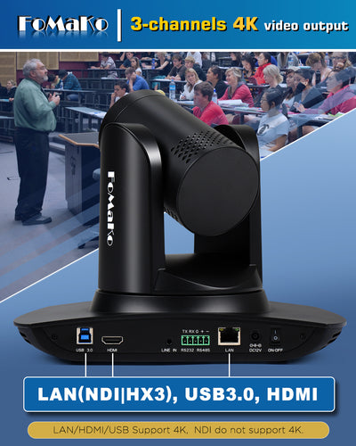 FoMaKo K20UH 4K HDMI PTZ Camera with AI Auto-Tracking(Gen 3), NDI HX3 Certified, 20X Optical Zoom, USB 3.0/LAN, PTZ Camera 4K for Church, Worship, Education, Conferences,(NDI License Included)