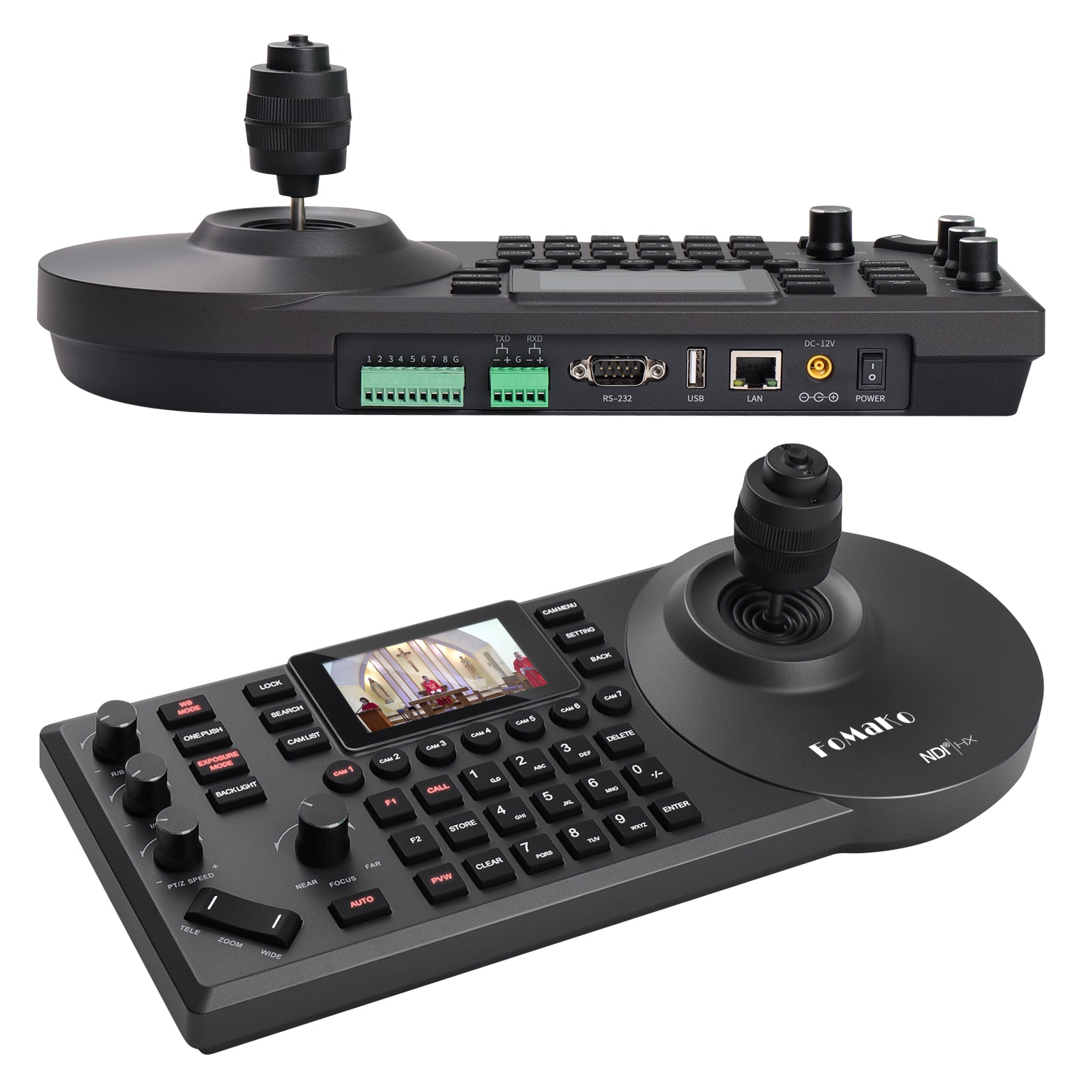FoMaKo KC608 Pro NDI PTZ Camera Controller PoE Powered, Built-in LCD P