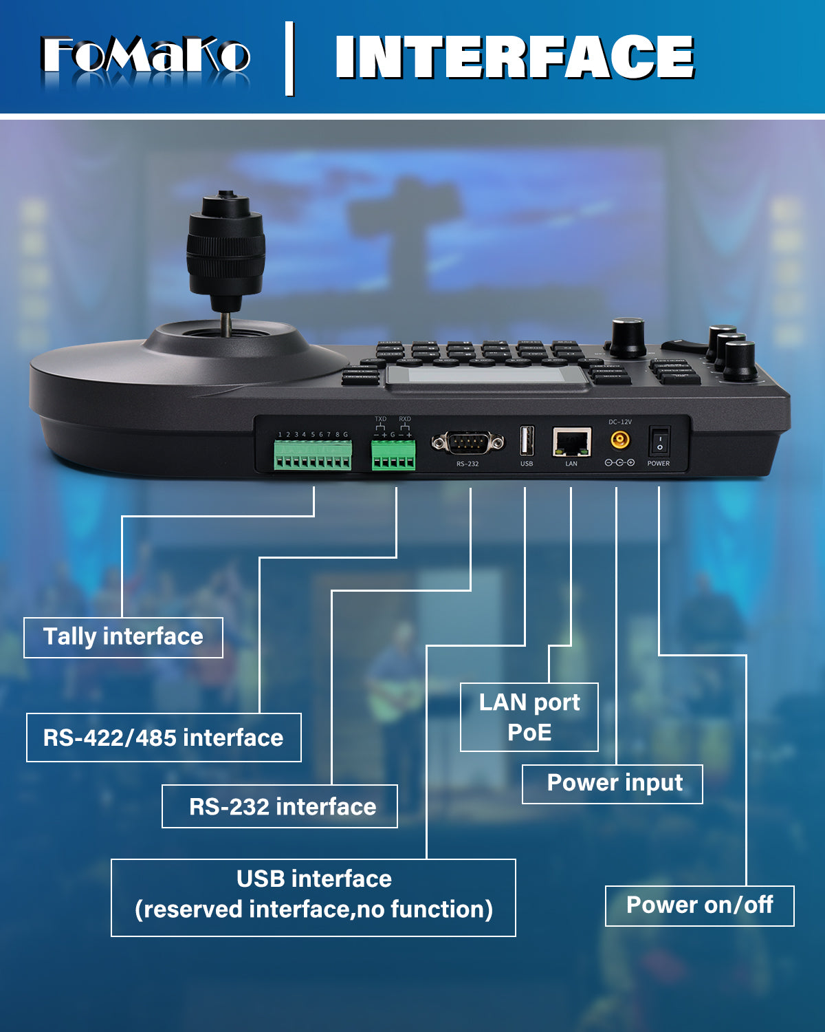 FoMaKo KC608 Pro NDI PTZ Camera Controller PoE Powered, Built-in LCD P