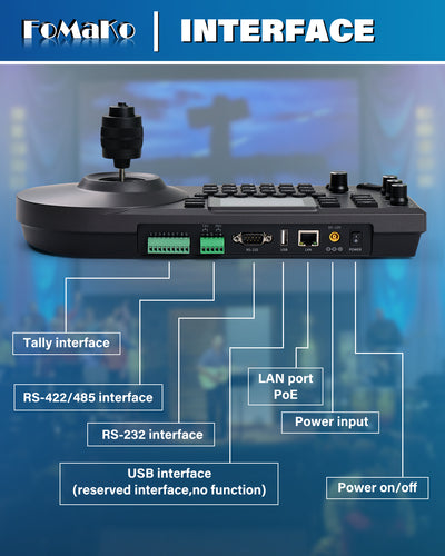 FoMaKo KC608 Pro NDI PTZ Camera Controller PoE Powered, Built-in LCD Preview, 4D Precision Joystick, NDI Technology